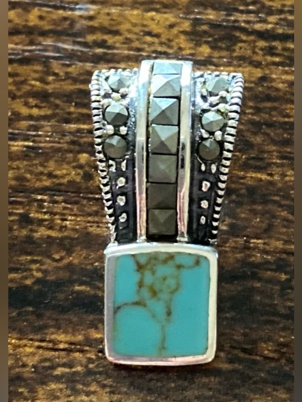 Sleeping Beauty Turquoise Pendant with Hematite set in 925 Sterling Silver